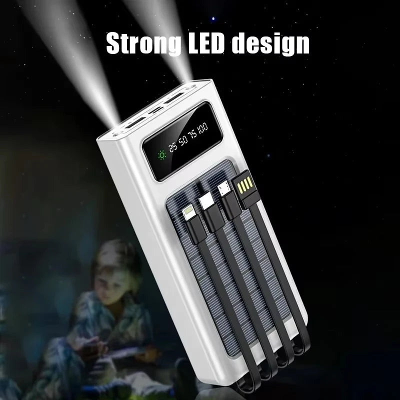 Heavy-Duty 200,000mAh Solar Power Bank – Fast Charging 4-in1 USB | Outdoor Portable Charger with LED Light for iPhone, Samsung & Travel