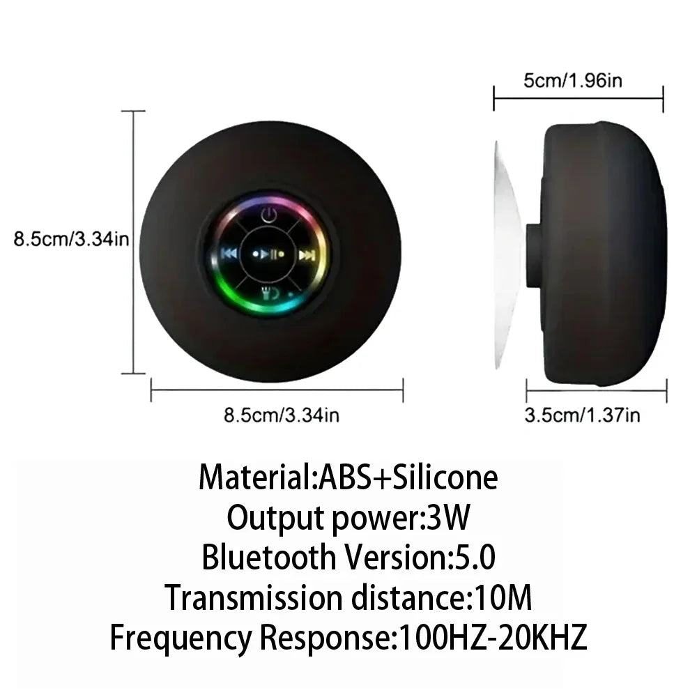 Portable Bluetooth Speaker with LED Lights | IPX4 Waterproof | Loud Stereo Sound & Strong Suction Cup for Bathroom, Outdoor & Travel