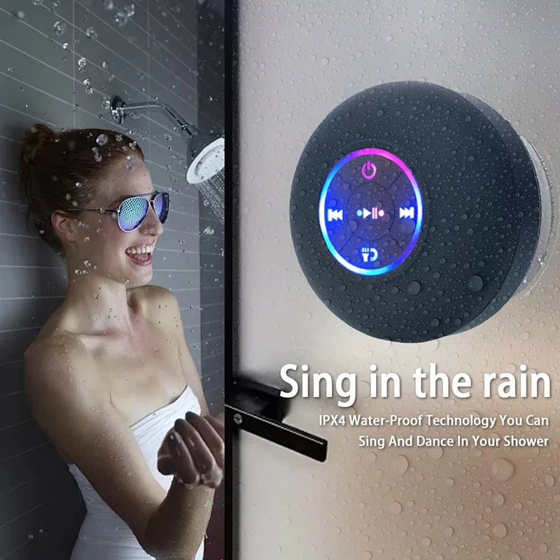 Portable Bluetooth Speaker with LED Lights | IPX4 Waterproof | Loud Stereo Sound & Strong Suction Cup for Bathroom, Outdoor & Travel