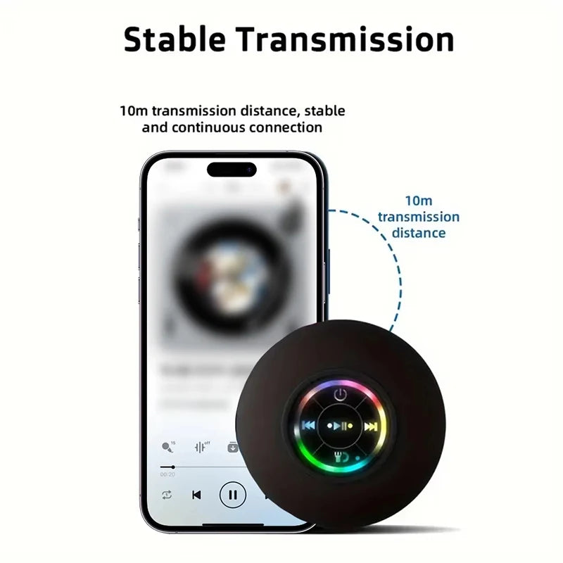 Portable Bluetooth Speaker with LED Lights | IPX4 Waterproof | Loud Stereo Sound & Strong Suction Cup for Bathroom, Outdoor & Travel