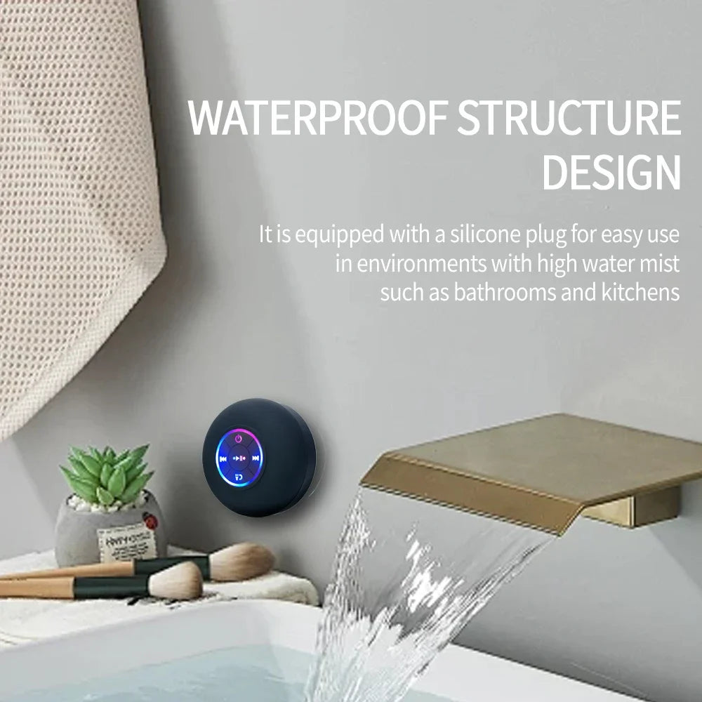 Portable Bluetooth Speaker with LED Lights | IPX4 Waterproof | Loud Stereo Sound & Strong Suction Cup for Bathroom, Outdoor & Travel
