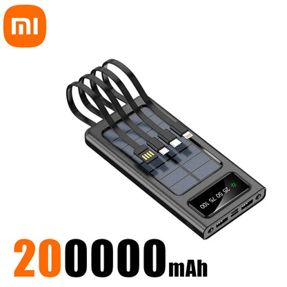 Heavy-Duty 200,000mAh Solar Power Bank – Fast Charging 4-in1 USB | Outdoor Portable Charger with LED Light for iPhone, Samsung & Travel