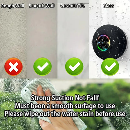 Portable Bluetooth Speaker with LED Lights | IPX4 Waterproof | Loud Stereo Sound & Strong Suction Cup for Bathroom, Outdoor & Travel