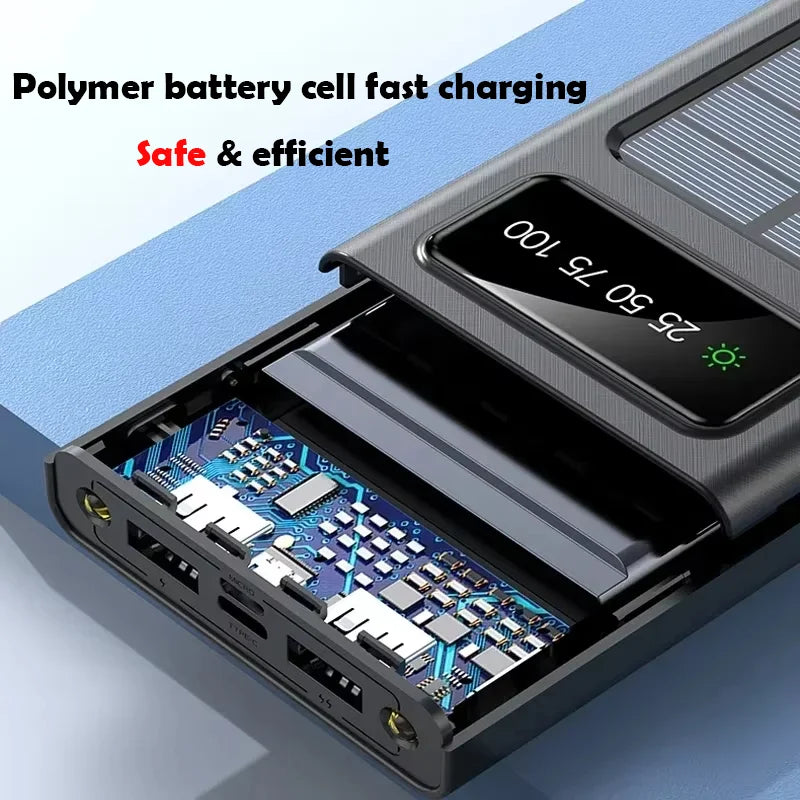 Heavy-Duty 200,000mAh Solar Power Bank – Fast Charging 4-in1 USB | Outdoor Portable Charger with LED Light for iPhone, Samsung & Travel