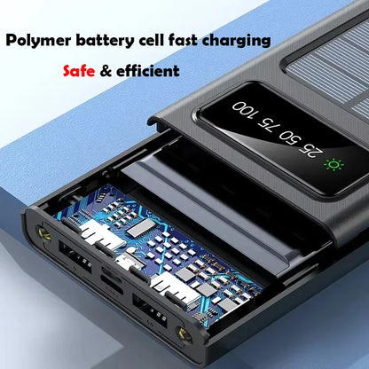 Heavy-Duty 200,000mAh Solar Power Bank – Fast Charging 4-in1 USB | Outdoor Portable Charger with LED Light for iPhone, Samsung & Travel
