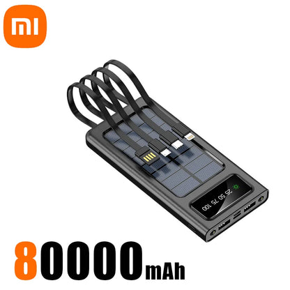 Heavy-Duty 200,000mAh Solar Power Bank – Fast Charging 4-in1 USB | Outdoor Portable Charger with LED Light for iPhone, Samsung & Travel