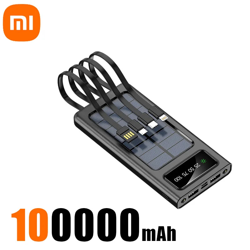 Heavy-Duty 200,000mAh Solar Power Bank – Fast Charging 4-in1 USB | Outdoor Portable Charger with LED Light for iPhone, Samsung & Travel