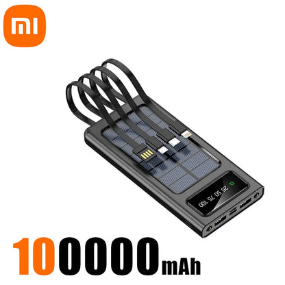 Heavy-Duty 200,000mAh Solar Power Bank – Fast Charging 4-in1 USB | Outdoor Portable Charger with LED Light for iPhone, Samsung & Travel
