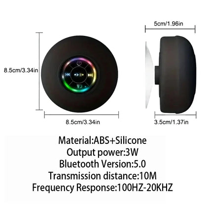 Portable Bluetooth Speaker with LED Lights | IPX4 Waterproof | Loud Stereo Sound & Strong Suction Cup for Bathroom, Outdoor & Travel