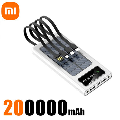 Heavy-Duty 200,000mAh Solar Power Bank – Fast Charging 4-in1 USB | Outdoor Portable Charger with LED Light for iPhone, Samsung & Travel