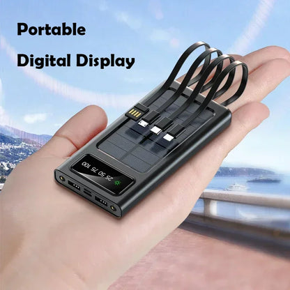 Heavy-Duty 200,000mAh Solar Power Bank – Fast Charging 4-in1 USB | Outdoor Portable Charger with LED Light for iPhone, Samsung & Travel