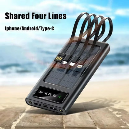 Heavy-Duty 200,000mAh Solar Power Bank – Fast Charging 4-in1 USB | Outdoor Portable Charger with LED Light for iPhone, Samsung & Travel