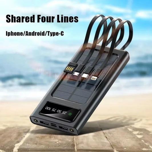 Heavy-Duty 200,000mAh Solar Power Bank – Fast Charging 4-in1 USB | Outdoor Portable Charger with LED Light for iPhone, Samsung & Travel