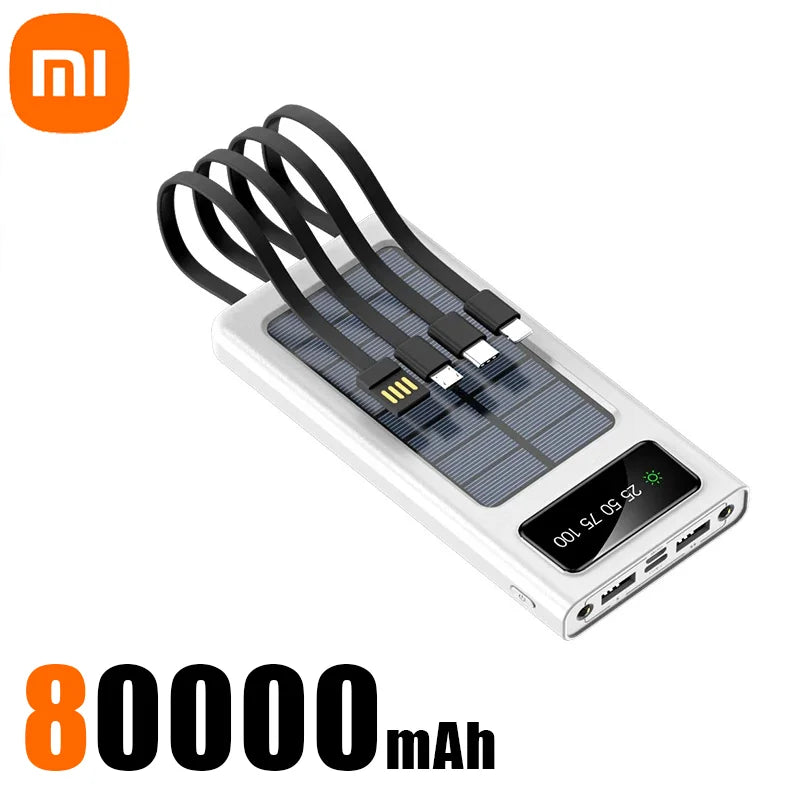 Heavy-Duty 200,000mAh Solar Power Bank – Fast Charging 4-in1 USB | Outdoor Portable Charger with LED Light for iPhone, Samsung & Travel